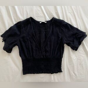 Abercrombie & Fitch Black Crepe Ruffle Sleeve Blouse, Size S
